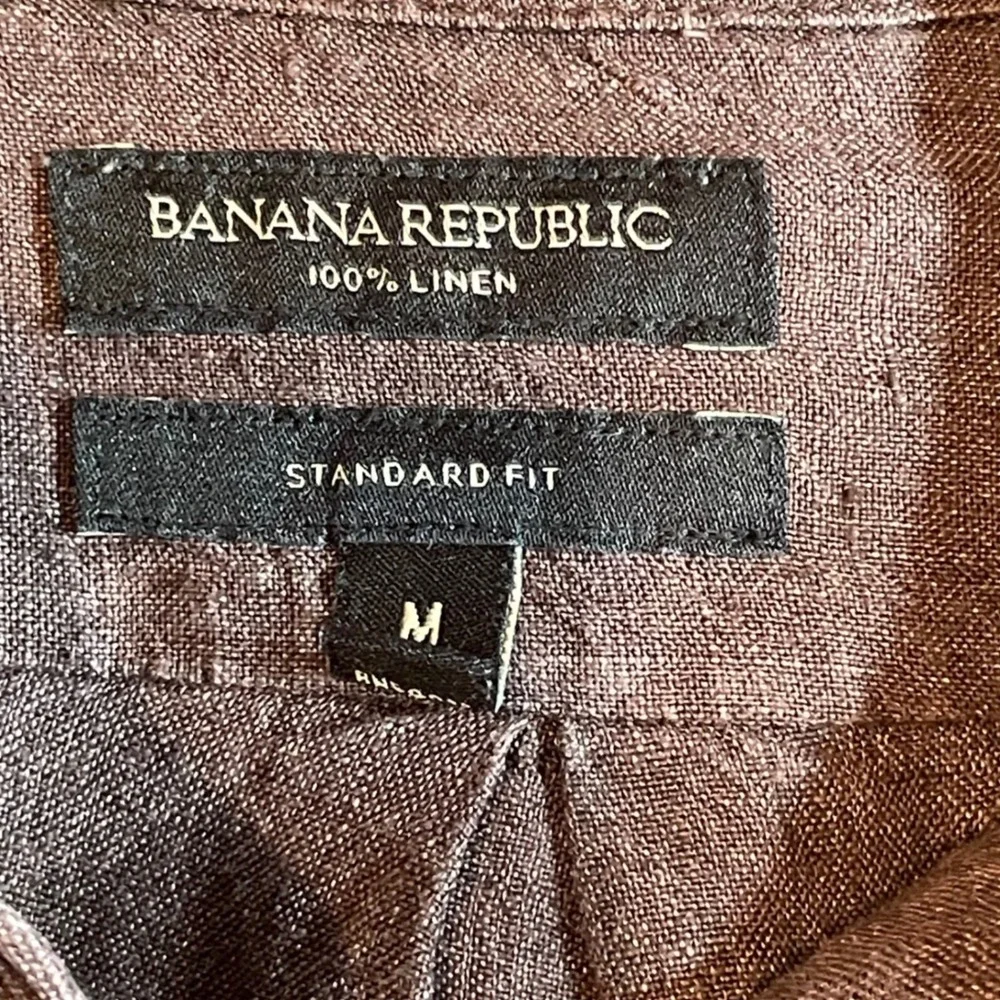 Banana Republic Mens Brown 100% Linen Standard Fit Long Sleeve Button Down M